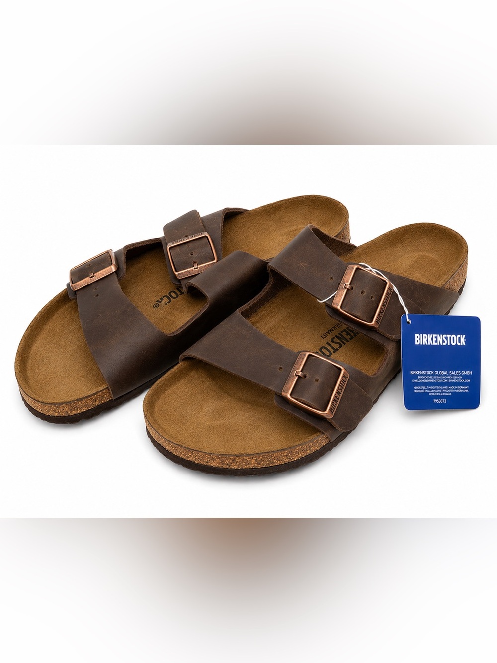 Birkenstock Brown Leather Two-Strap Cork Sandals